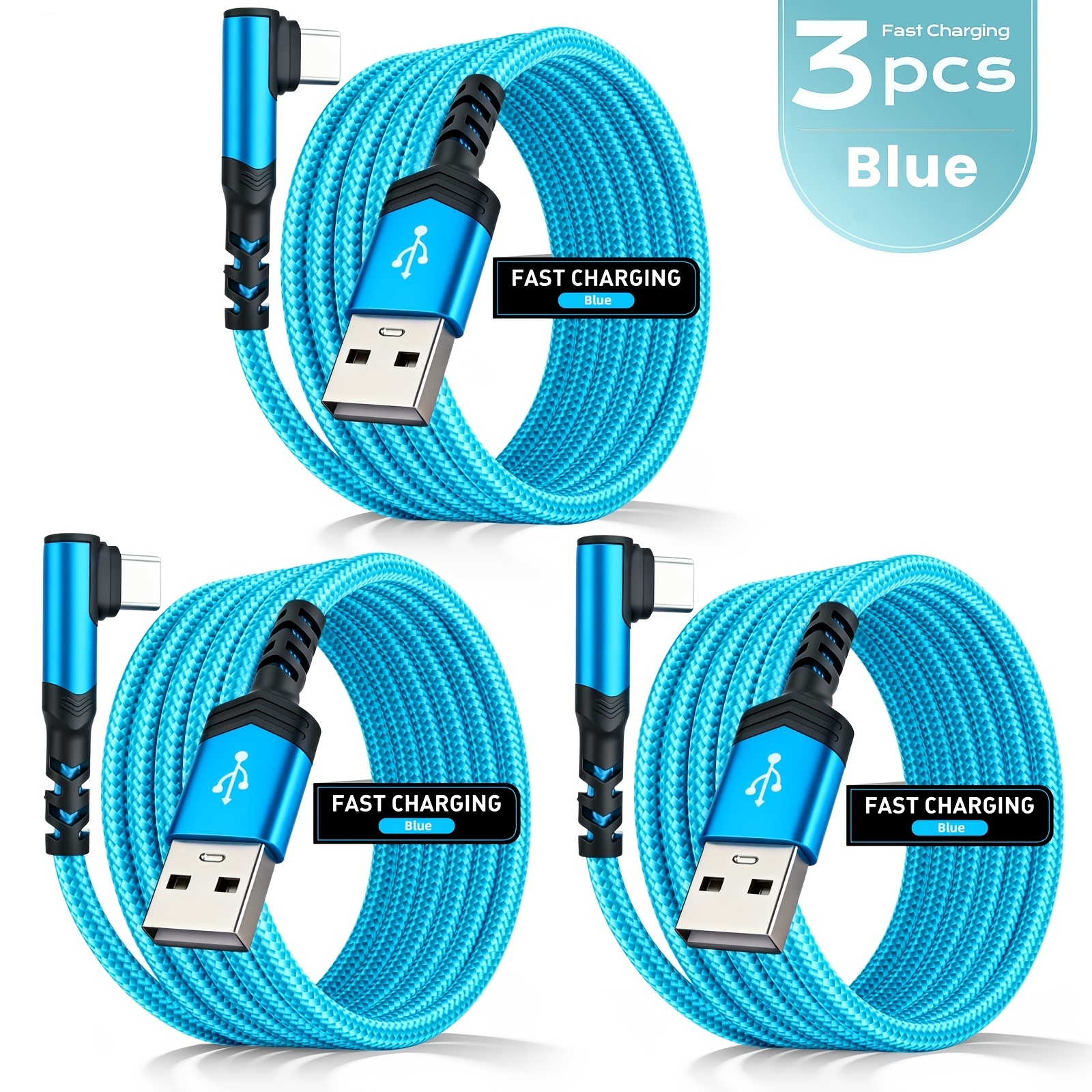 3pcs Fast Charging Right Angle Usb To Usb C Cable, Nylon Braided Anti- Design, Usb To C Fast Charging Cable Suitable For Iphone, For And Other Smartphones, Support Data Transfer