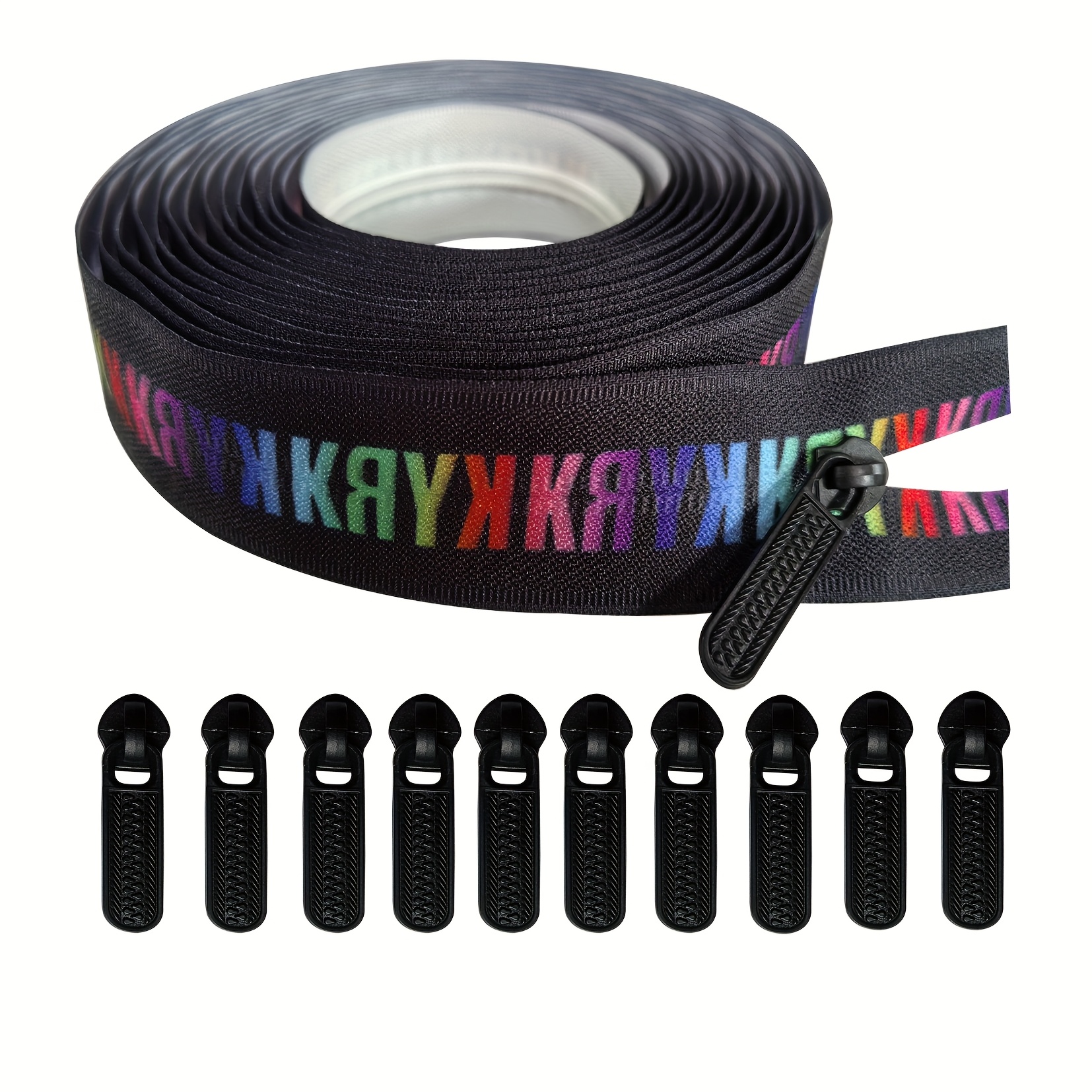 TEMU Nylon Zipper 177.16 Inches, Printed Zipper, Heat Printed Zipper, Comes With 10 Zipper Heads, Duvet And Pillowcase Repair Zipper Diy Handmade