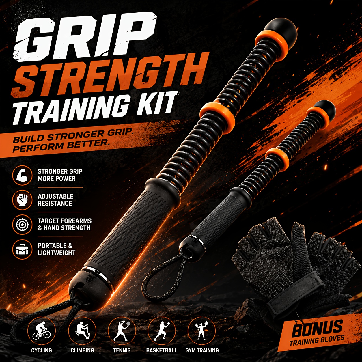 2 Ropes With Gloves, Forearm Wrist Strength Trainer Set, Home Grip Arm Strength Fitness Equipment