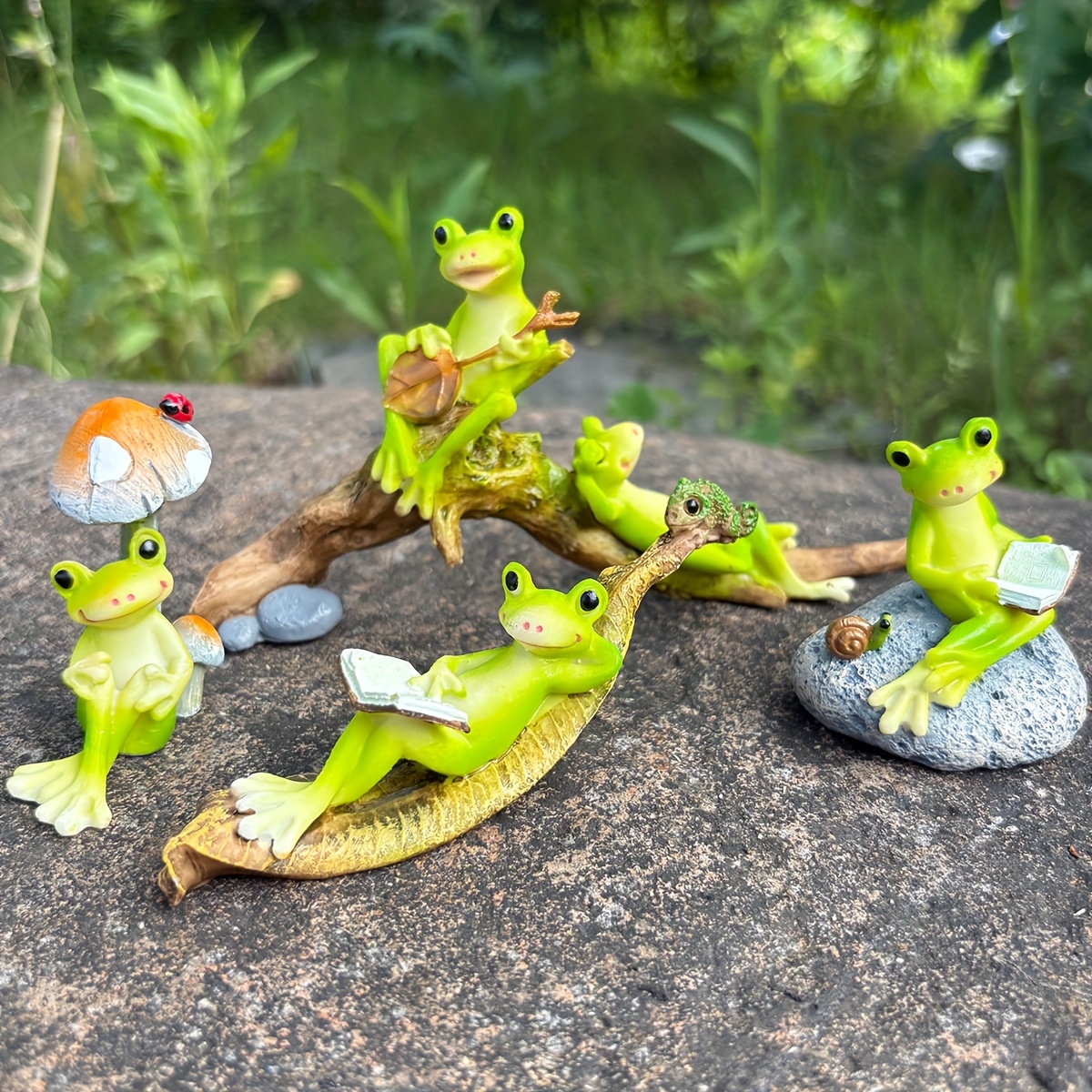 4pcs Frog - Whimsical Resin Reading Frogs, Decor Set, Resin Frog Statues, Home Decor Ornaments