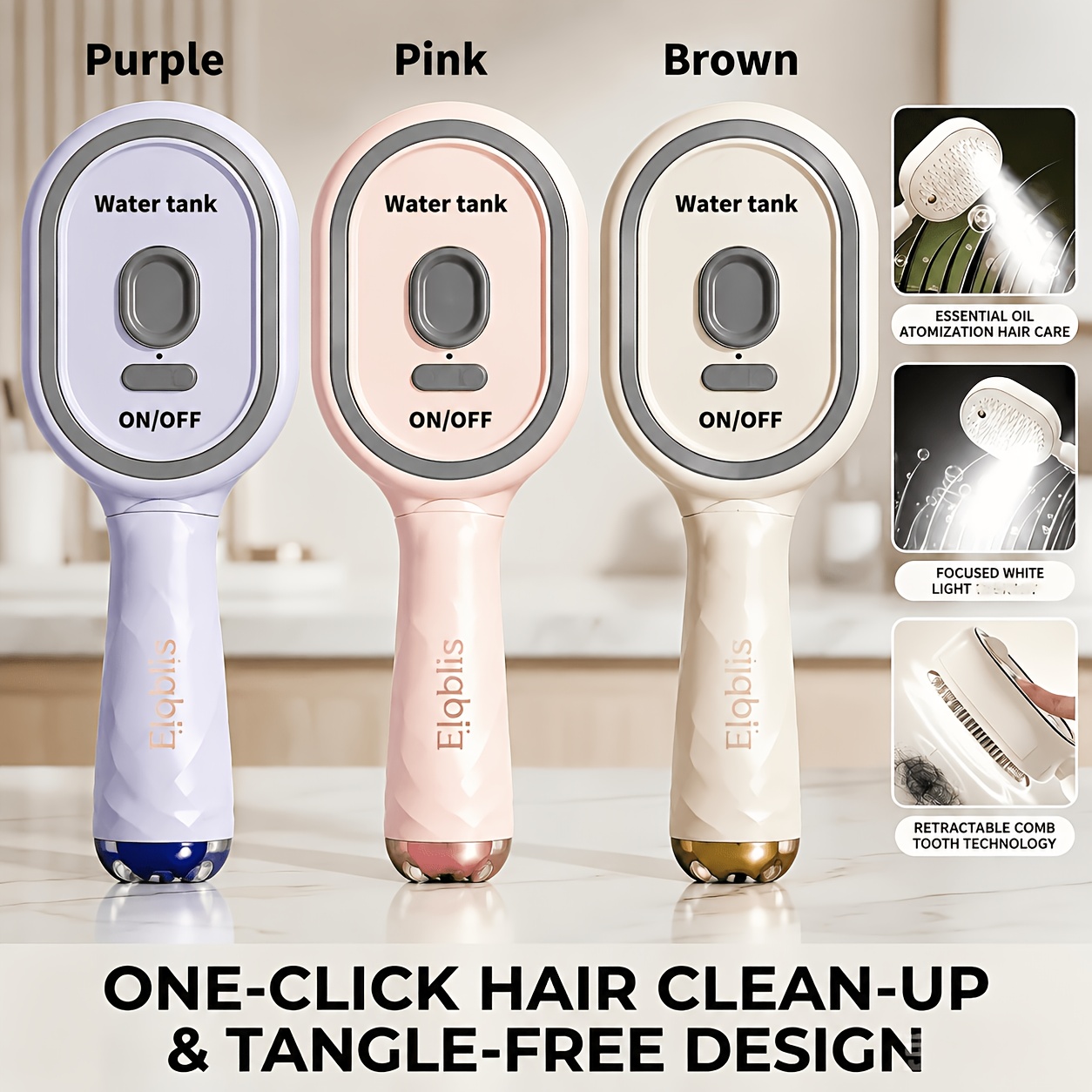 TEMU Cordless Electric Scalp Massager Hair Brush With Mist Spray Suitable For Dry Frizzy Hair, Portable Detangling Comb For Women, Cordless Water