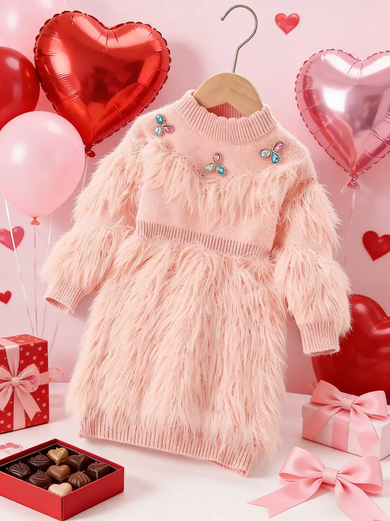 Girls Ribbed Long Sleeve Plush Dress Christmas Party Outfit Holiday Gift Thanksgiving Birthday Photo Shoot Pageant Church Dress Girls Ribbed Long Sleeve Plush Dress Christmas Party Outfit Holiday Gift Thanksgiving Birthday Photo Shoot Pageant Church Dress