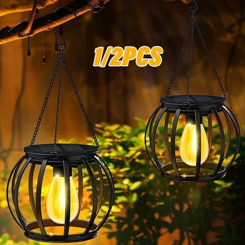 1 2 solar lantern metal solar hanging light with outdoor hook bright and warm outdoor solar light ip65 solar light suitable for courtyard porch decoration
