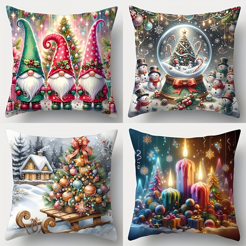 

Single-sided Christmas Pillow Covers - 17.72" X 17.72" - Indoor Decor - Festive - Sofa Back Cushion Covers - Printed Design - Zipper Closure - Hand Wash Only - Vintage Style - Polyester Cover