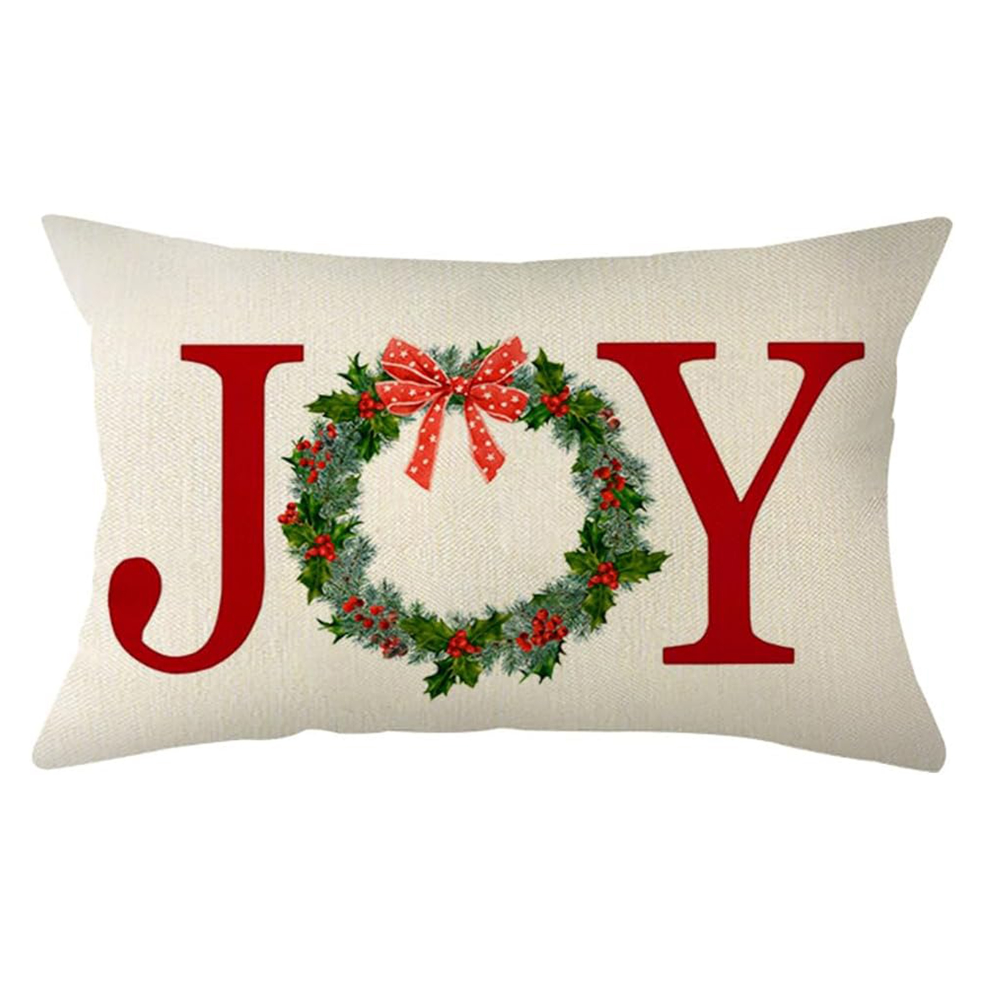 

Contemporary Christmas Joy Throw Pillow Cover With Wreath Design, 12x20 Inch, Machine Washable, Zipper Closure, Woven Linen, Mixed Color, Versatile Room Decor Cushion Case For Sofa Couch