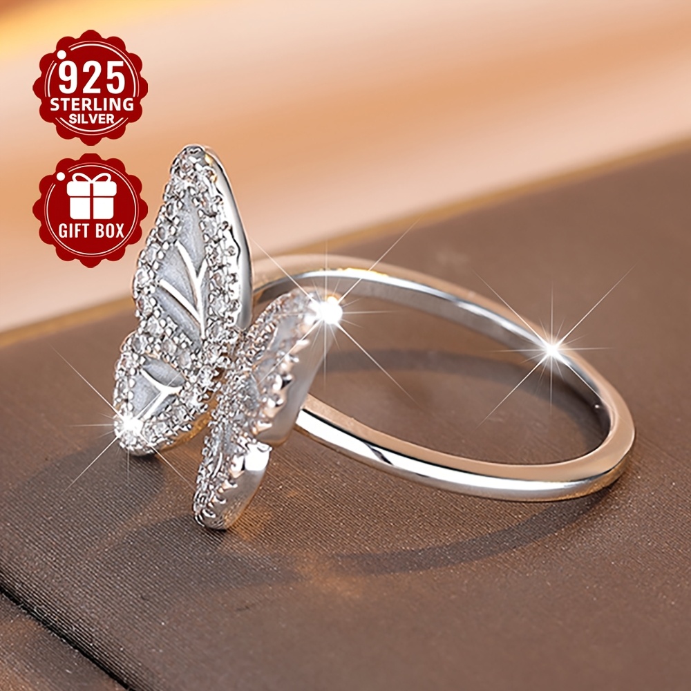 S925 Pure Silver Butterfly Ring with Synthetic Zirconia
