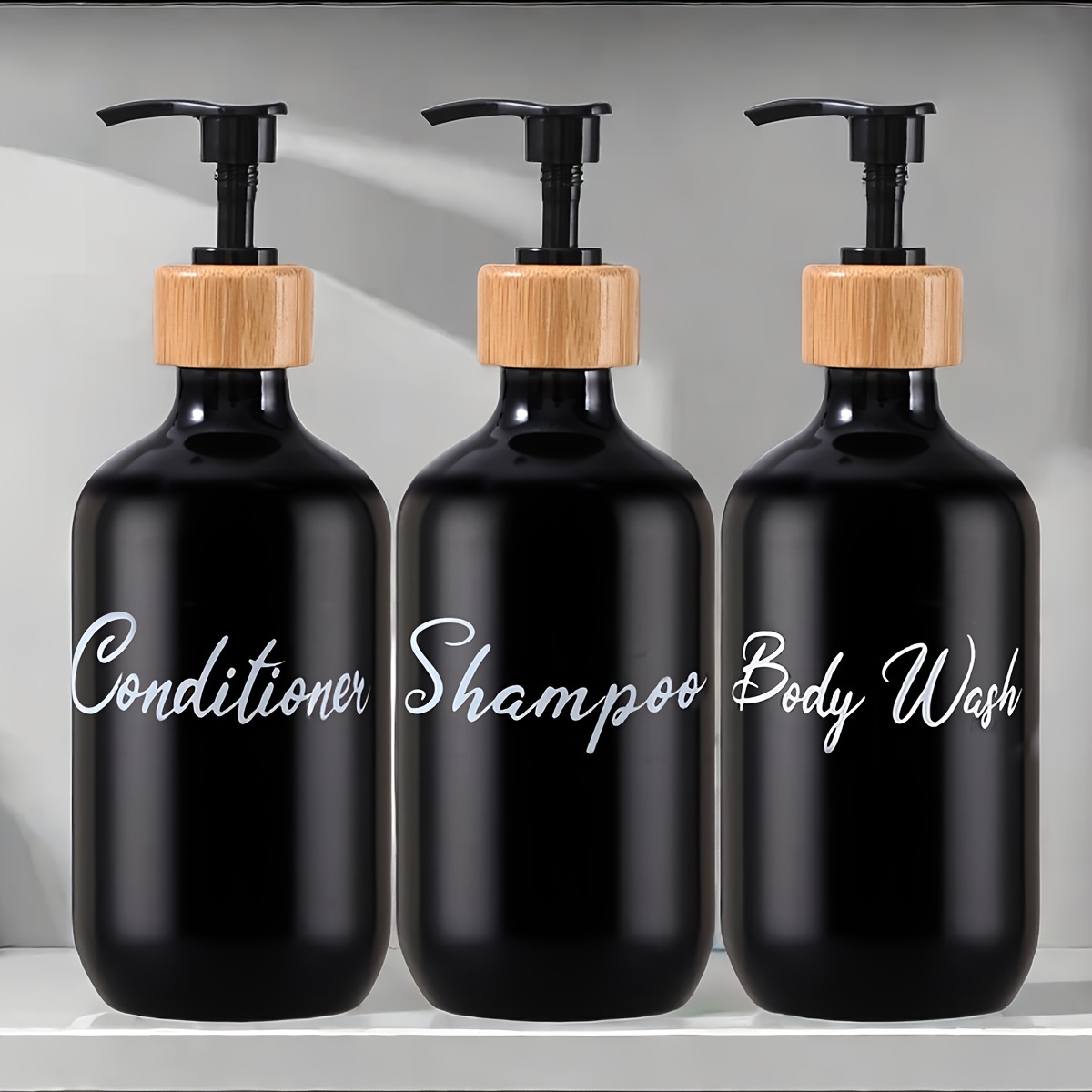 

3-pack Plastic Soap Dispenser Set - Unscented Refillable Countertop Bottles For Shampoo, Conditioner, Body Wash - Bathroom Accessories