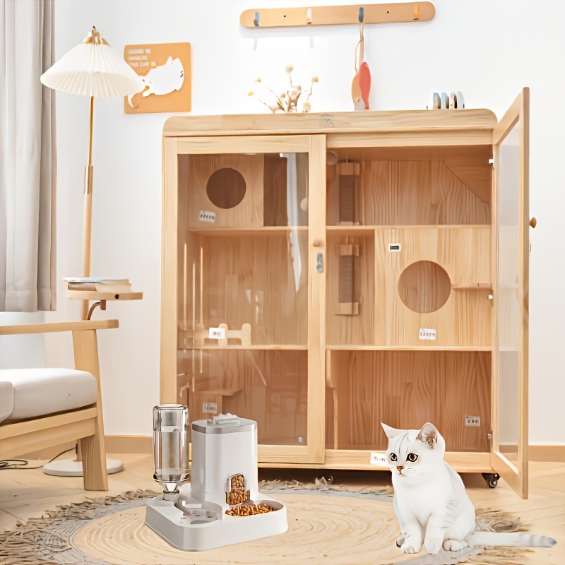 TEMU Distributeur d'eau automatique et gamelle pour animaux de compagnie grande avec logo personnalisé, , pile ni prise, blanc facile à nettoyer,