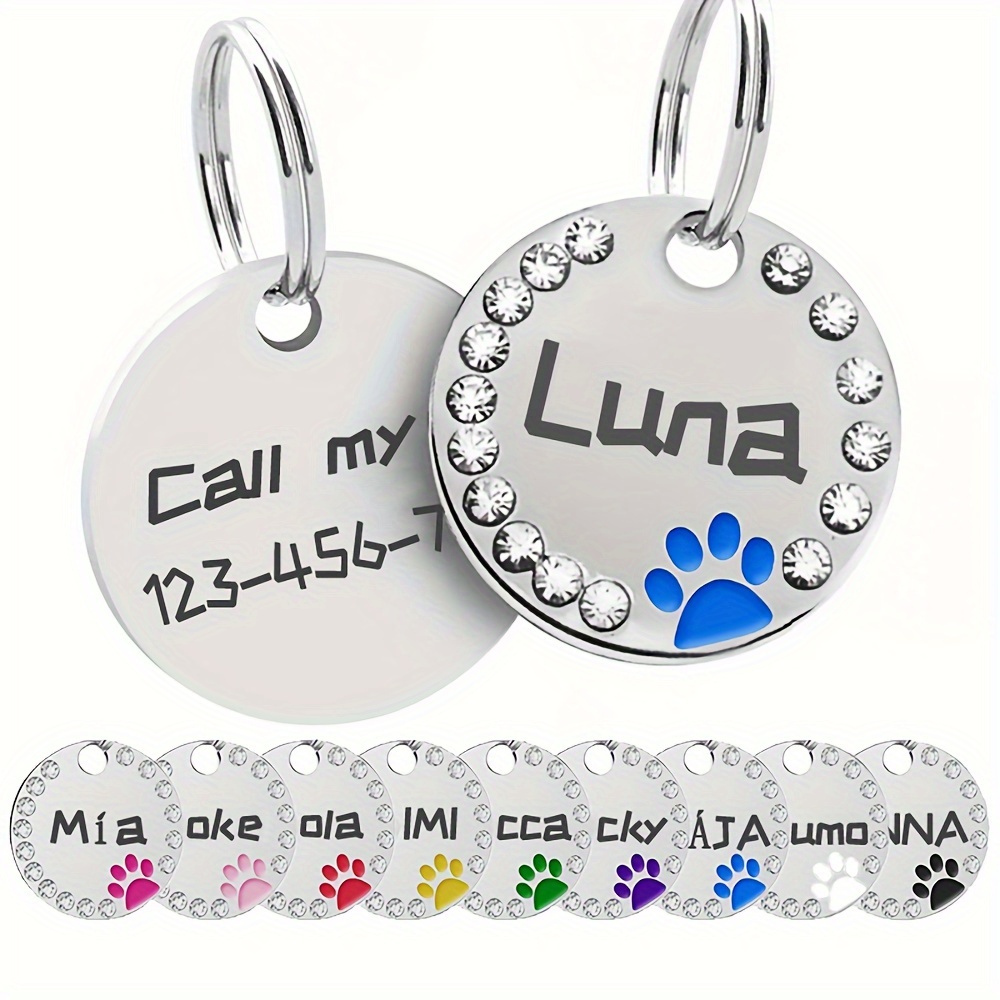 

Customized Engraved Round Pet Id Tags With Diamonds For Small To Medium Cats And Dogs, Alloy, Suitable For Dog Collars And Cat Collars, Making It A Perfect Gift For Pets, Without Battery