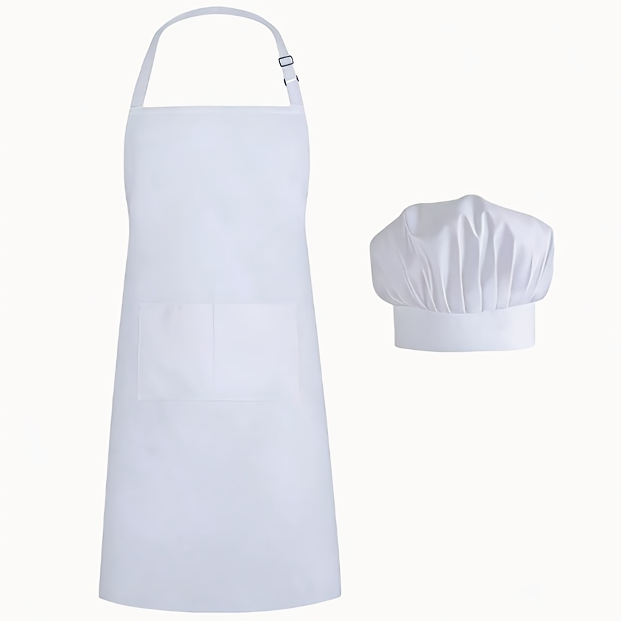 TEMU Ensemble 1 uni avec lanière de cou + lot de 2 toques de chef, vêtement de travail minimaliste, de haute qualité et résistant à l', bavoir long