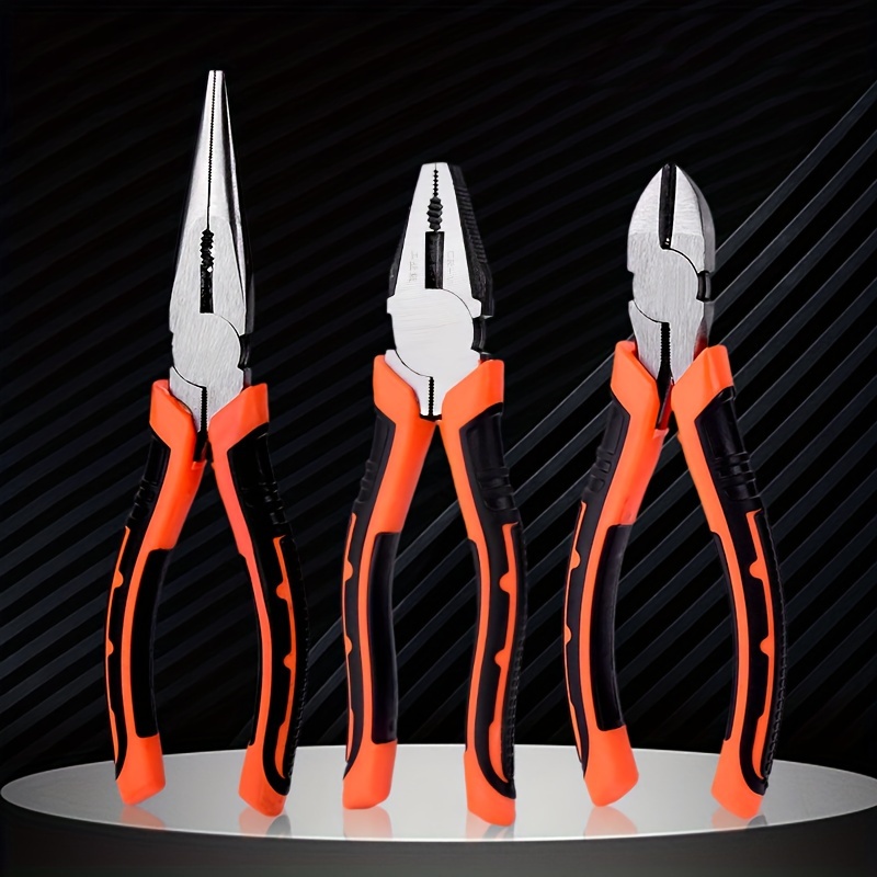 

3pcs Industrial Grade Steel Wire Pliers Electrician Special Pliers Large Full Tiger Pliers Multi-functional Needle Nose Pliers Diagonal Nose Pliers