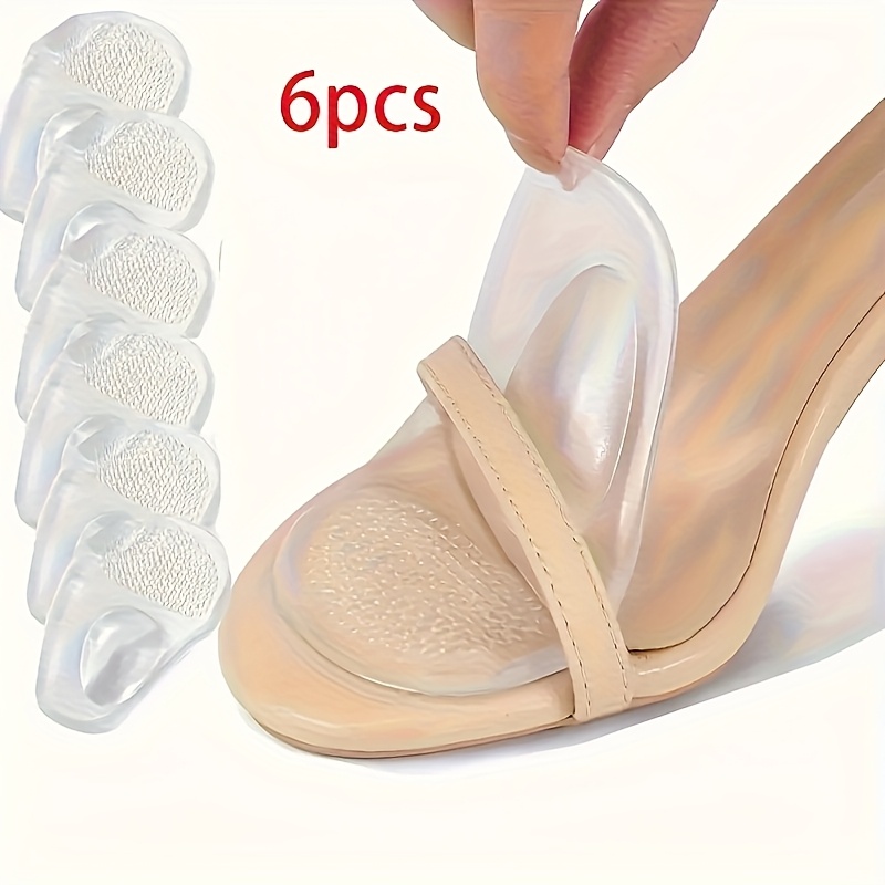 TEMU 6pcs Women's High Heel & Sandal Insoles - Half-size Thickened Non-slip Transparent Forefoot Pads, Ergonomic Cushioned Support For Improved ,