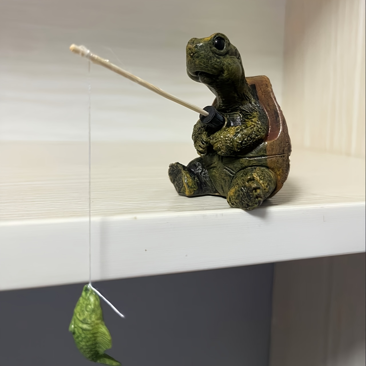 1pc Resin Turtle Fishing Ornament, Millennium Turtle Fishing, Aquarium Decoration, Vintage Decor, Unique Decor, Collectible Desktop Sculpture