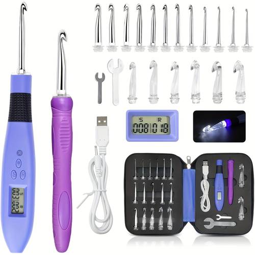 18 count light up crochet hooks ergonomic digital crochet needles with counter illuminated metal crochet hook with storage case