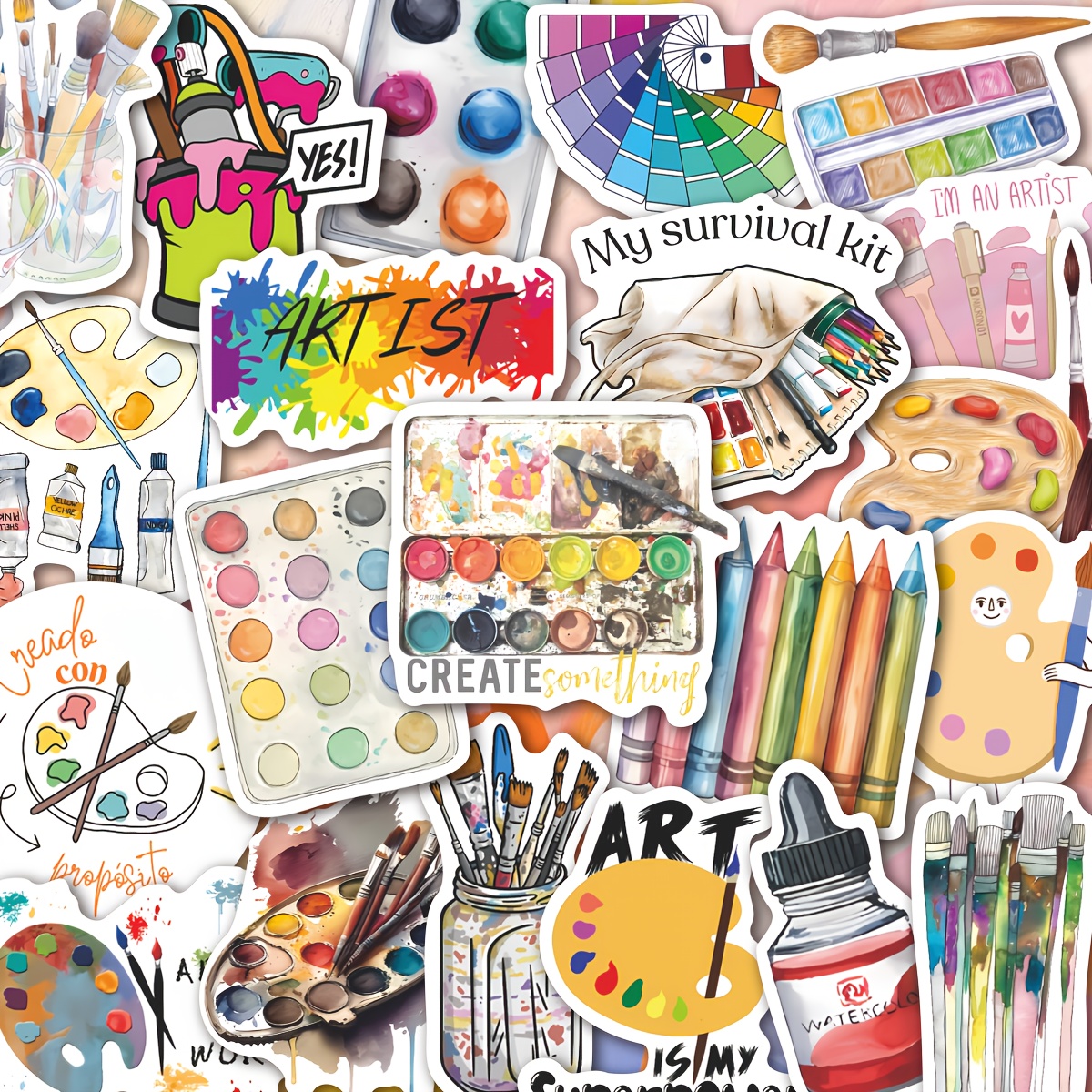 Image of 60pcs For Artist Painting Stickers | Vibrant Watercolor Style, Cycling Stickers And Decals Suitable For Laptop, Notebook, Phone Case & Gift Box For Art Enthusiasts, Crafters, & Collectors