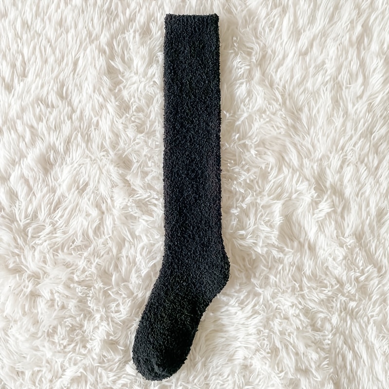 TEMU 1 Pair Women Thigh High Fuzzy Socks - Coral Fleece Thick Warm Knee High Socks, Cozy Plush Winter Stockings For Thanksgiving