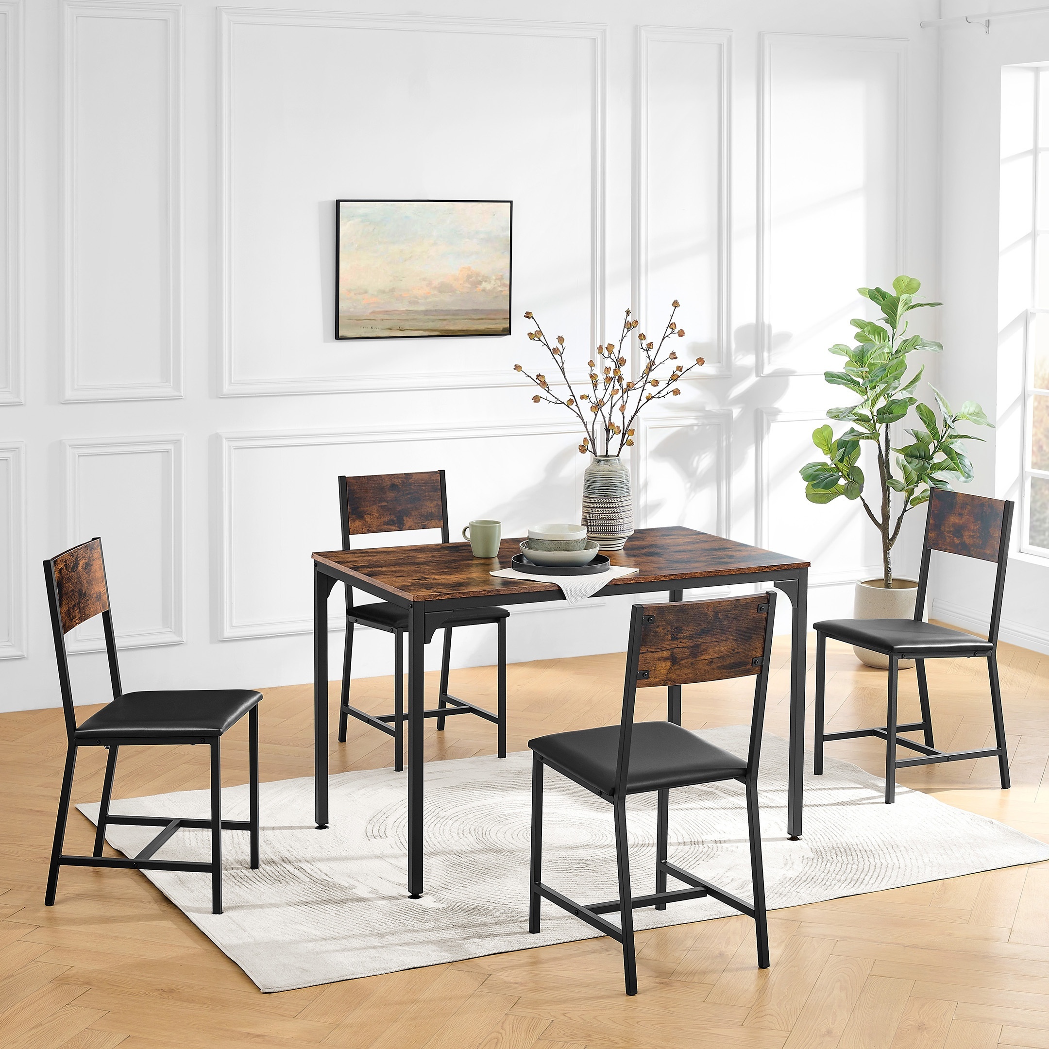 

Kitchen Table And Chairs Set, 5 Piece Dining Table Set For 4, 47'' Rectangular Table, 4 Chairs With Upholstered Seats
