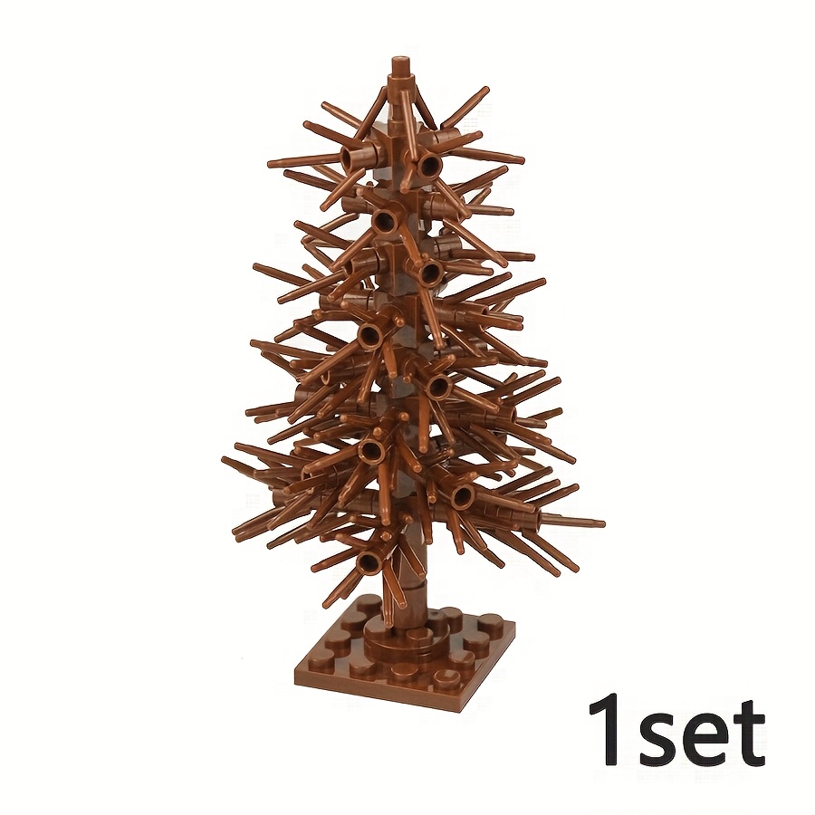 DIY City Tree Branch Shrub Green Plant Brick Assembly Pine with Base Plate