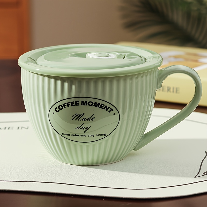 High Aesthetic Ceramic Breakfast Cup With Lid, Home Large Capacity Water Cup, Milk Oatmeal Cup, Microwave Safe
