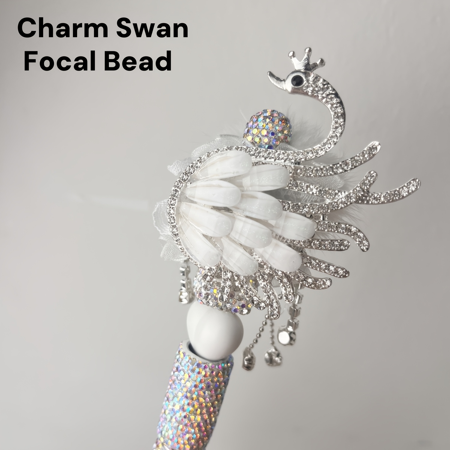 

Ab Color Diamond Beaded Pen / Alloy Inlaid Diamond Swan With Unique Back Beads