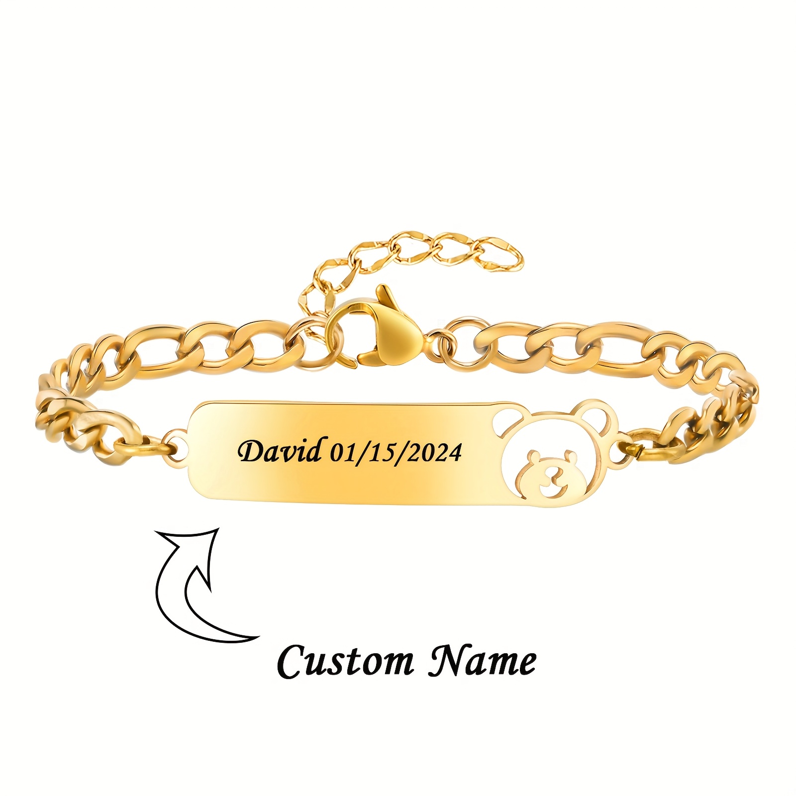 TEMU 1 Custom Name Bracelet, Cute Cartoon Car & For /women, Durable -plated 304 Stainless Steel, Perfect Birthday Gift, Ramadan Present