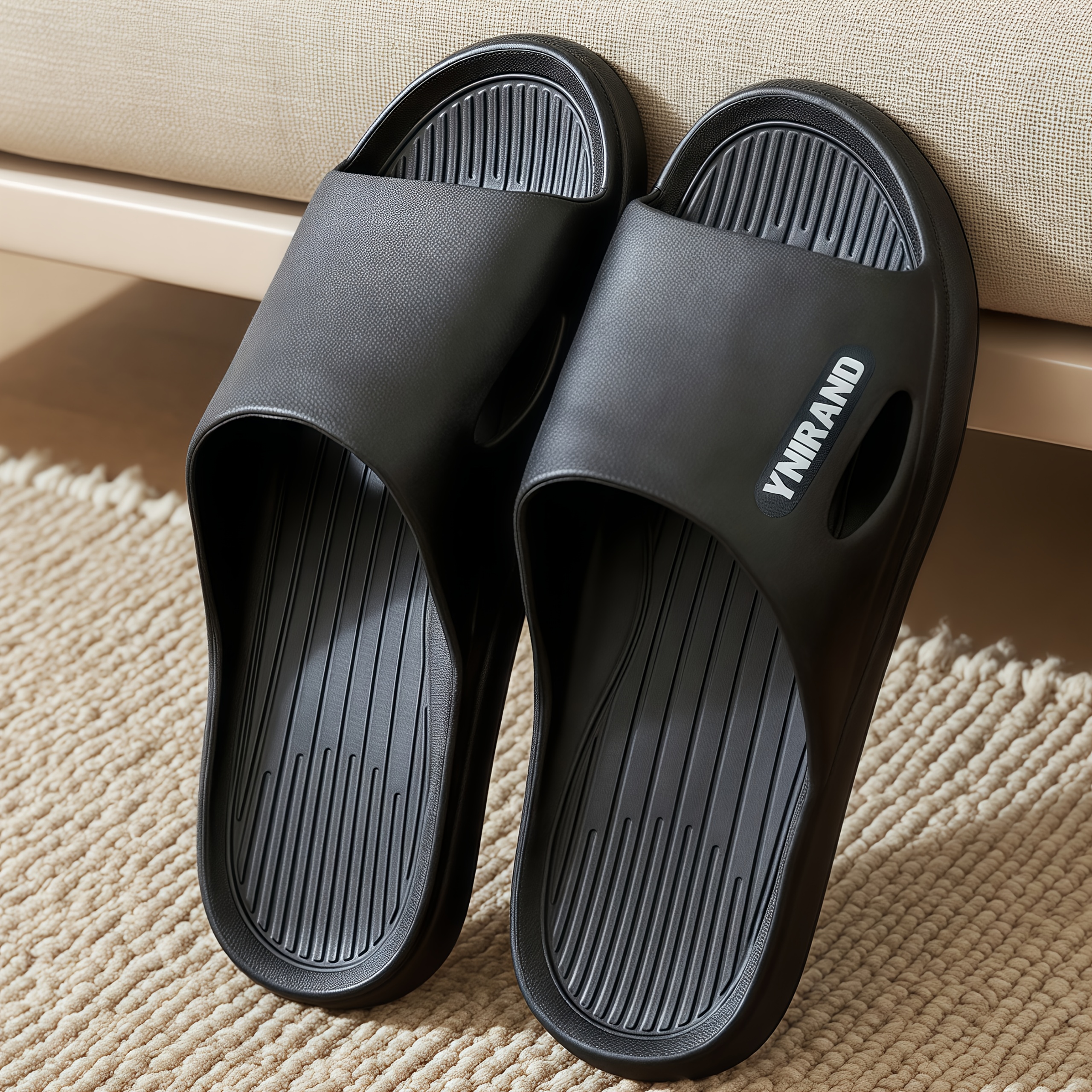 Image of Men's Casual Fashion New Style Side Letter Patch Thick-soled Slippers. Casual, Fashionable, And Simple With , Suitable For Indoor And Outdoor Wear