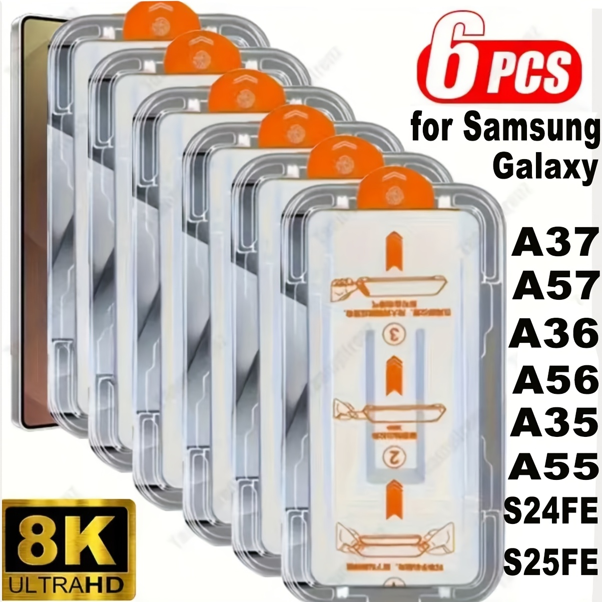 6-pack 8k Tempered Glass Screen Protector For Galaxy A37/a57/s25 Fe/s24 Fe/a35/a36/a55/a56 - Scratch-resistant, Impact-resistant, Dust-proof Box Packaging