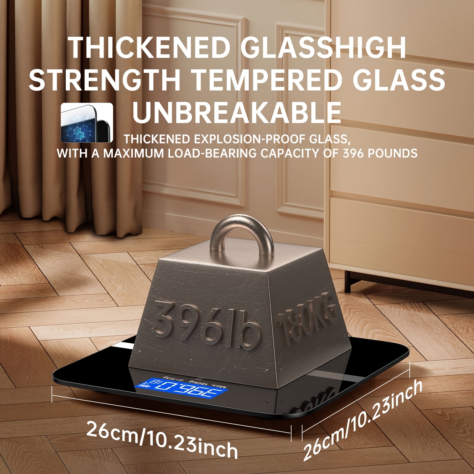 Balance Électronique, 179,62 KG Balance Numérique de Salle de Bain, Balance de Haute Précision avec Affichage LCD Haute Définition et Affichage de Température (commutable entre KG et Livres), Plateforme Ultra Large, Pesée Électronique de Haute Précision