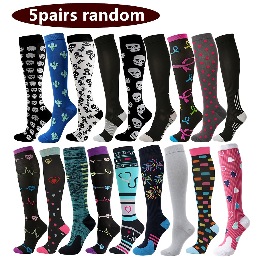 TEMU 5 Pairs Random Men Women Compression Socks Football Additions For Sports Cycling Running Yoga Football Basketball Hiking Tennis Skateboard