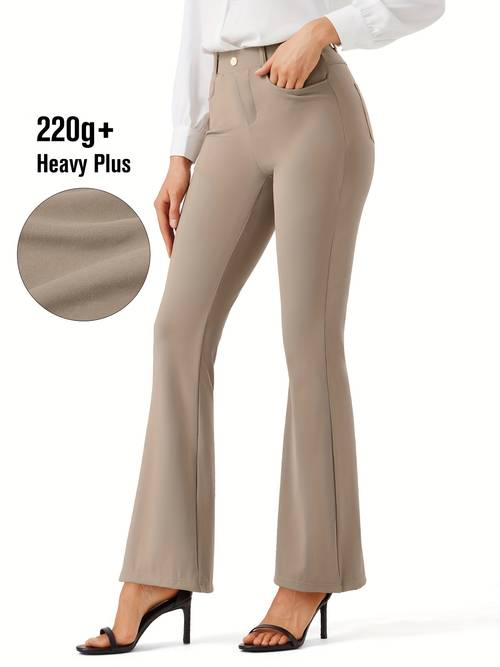 womens yoga dress pants lightweight high waisted stretch work office flare leggings wide leg casual with belt loops 4 pockets