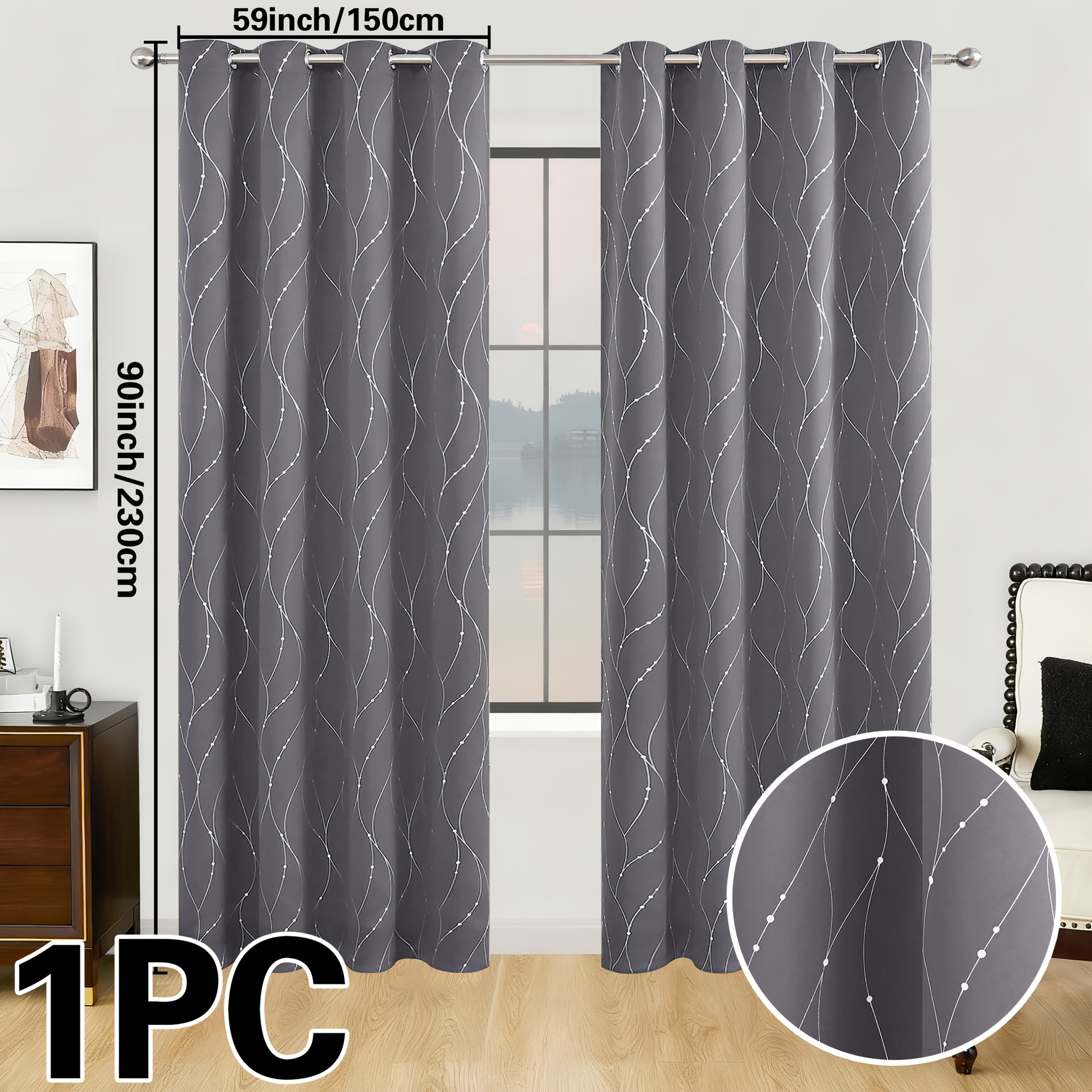 Image of 1pc Heat Insulating Geometric Pattern Curtain Oil Print Blackout Curtains For Home Decor, Grommet Top For Bedroom, Living Room, Office, And Study Room