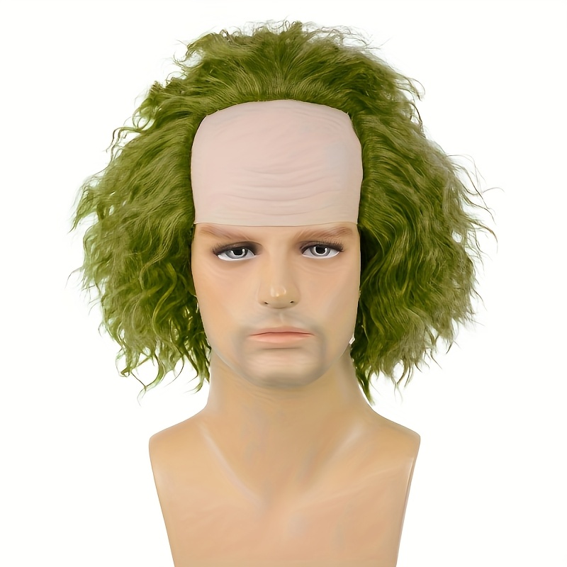 

Perruque vert foncé pour homme, 10 pouces de longueur, cheveux de cosplay pour entière, résistants à la chaleur et à haute température, style funky Curl, accessoire de costume