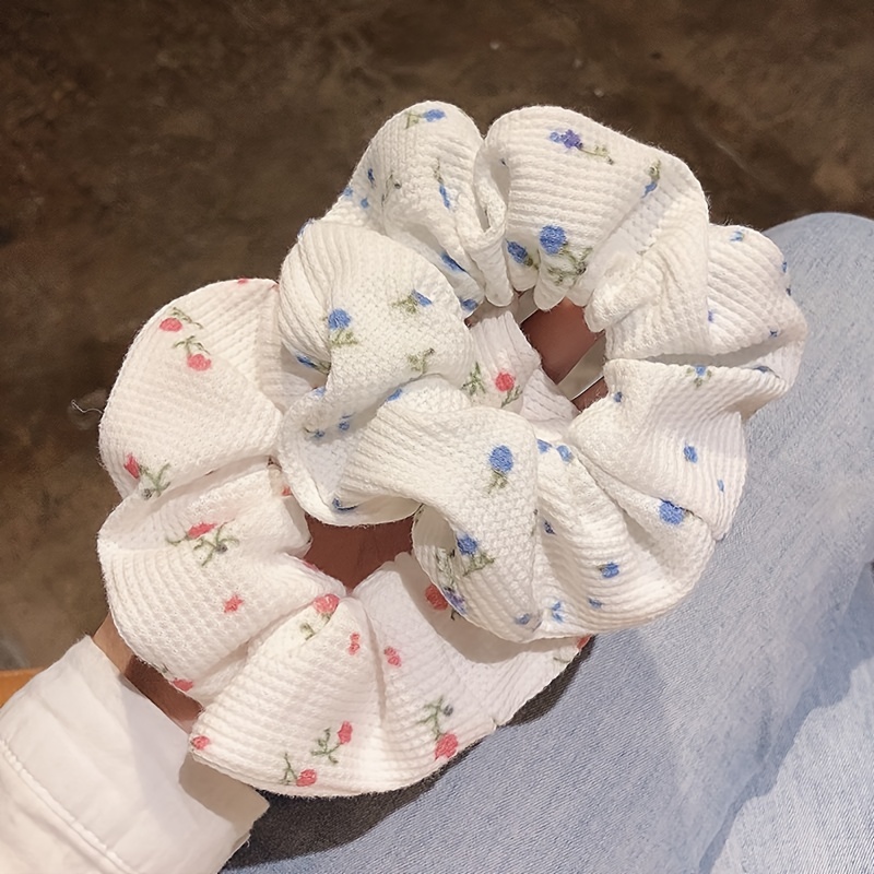 2pcs Creamy Elastic Hair Ties - Floral Print Soft Stretchy Non-damaging Hair Bands For Women, Cute Ponytail & Bun Accessories For Casual & Formal Events, Cute Hair Accessories, Durable Hairbands