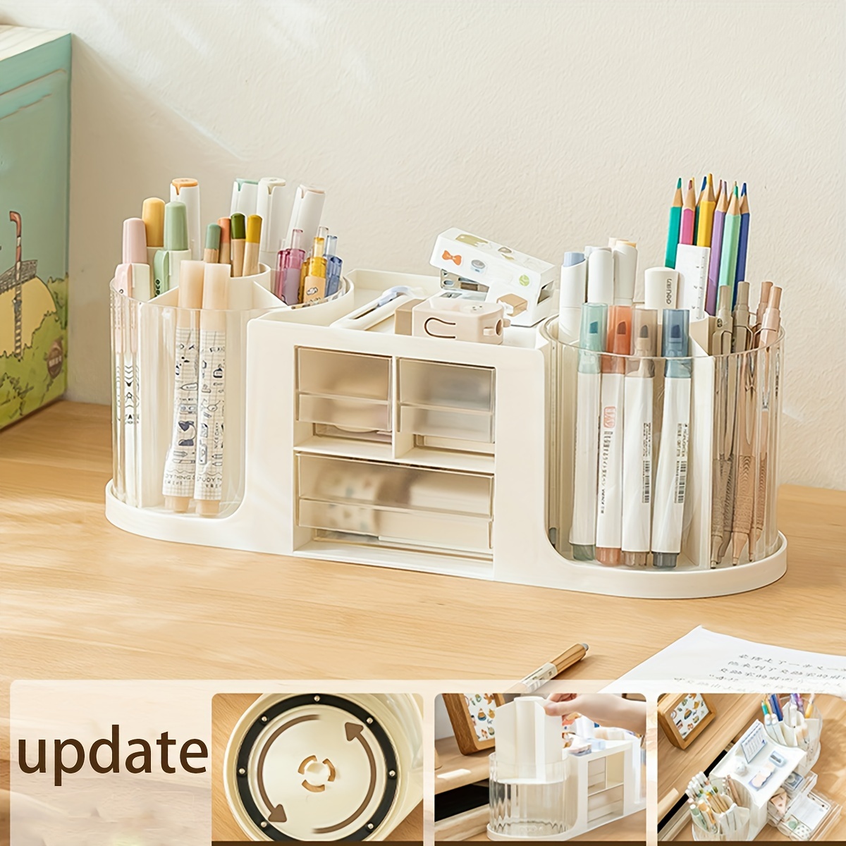 

1pc Bilateral Rotating Pen Storage Box, Pen Storage, Pen