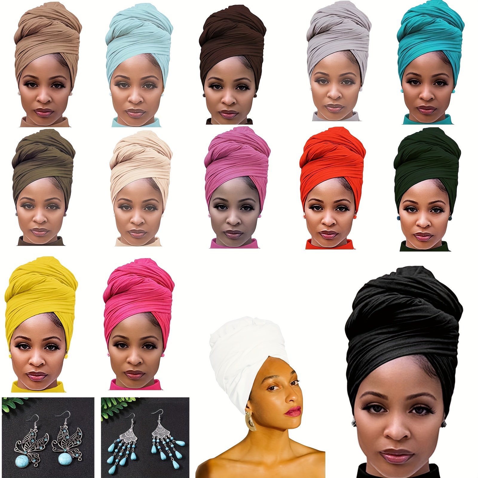 

2pcs Chic & Comfortable Knitted Turban Hat + 2 Pairs Boho Earrings -lightweight Polyesterwomen's Headscarf, Elastic Toggle Closure For Casual Wear & Special Occasions