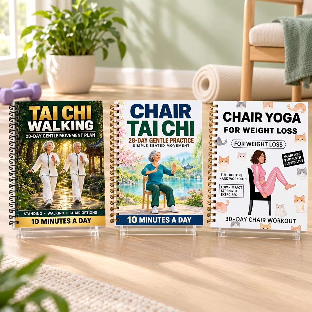 TEMU 3pcs Set Of Tai Chi Seated Exercise And Chair Yoga Guide Books, . Includes Tai Chi Seated Exercises, Tai Chi Step Techniques, And Chair Yoga