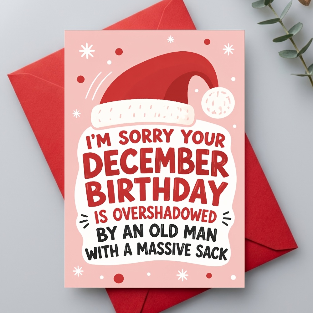 TEMU (1pc Cards And 1pc Envelopes) Funny December Birthday Card, Humorous Christmas Themed Greeting Card For December Birthday People, , Family,
