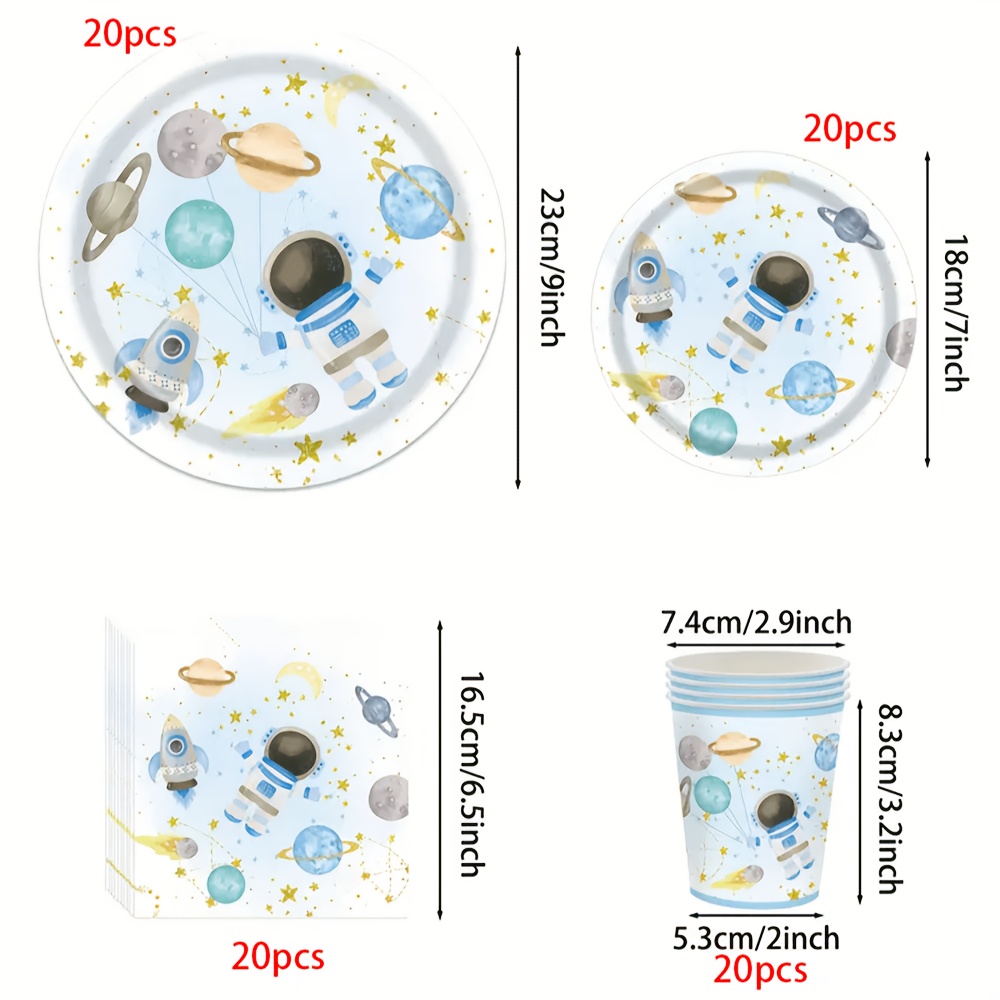 50pcs/80pcs Blue Outer Space Birthday Party Supplies Space Theme Party Paper Plates Cups Napkins Tableware Set Space Planet Theme Birthday Party Decorations