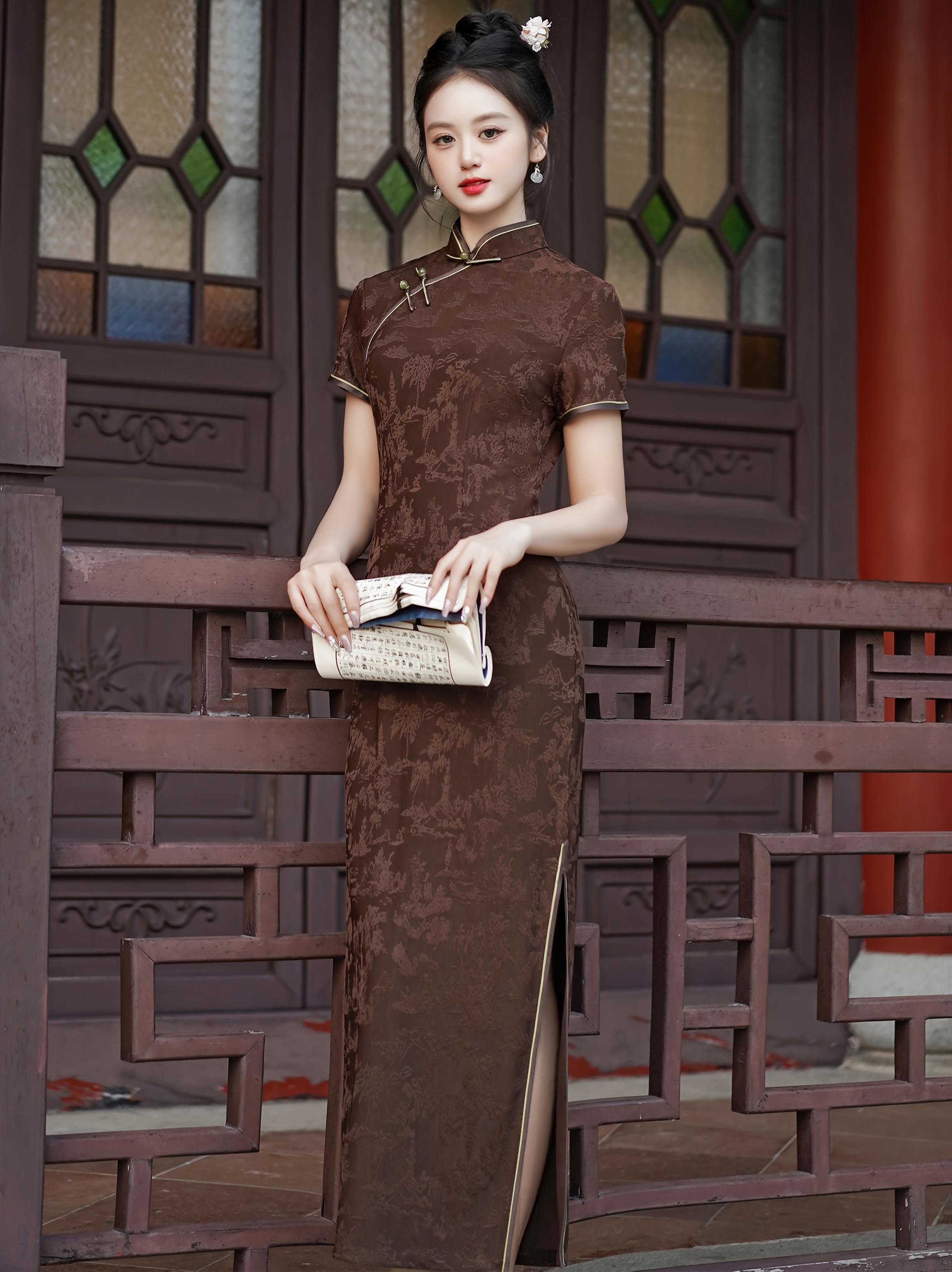 elegante vestido estilo vintage qipao en café traje Temu Spain