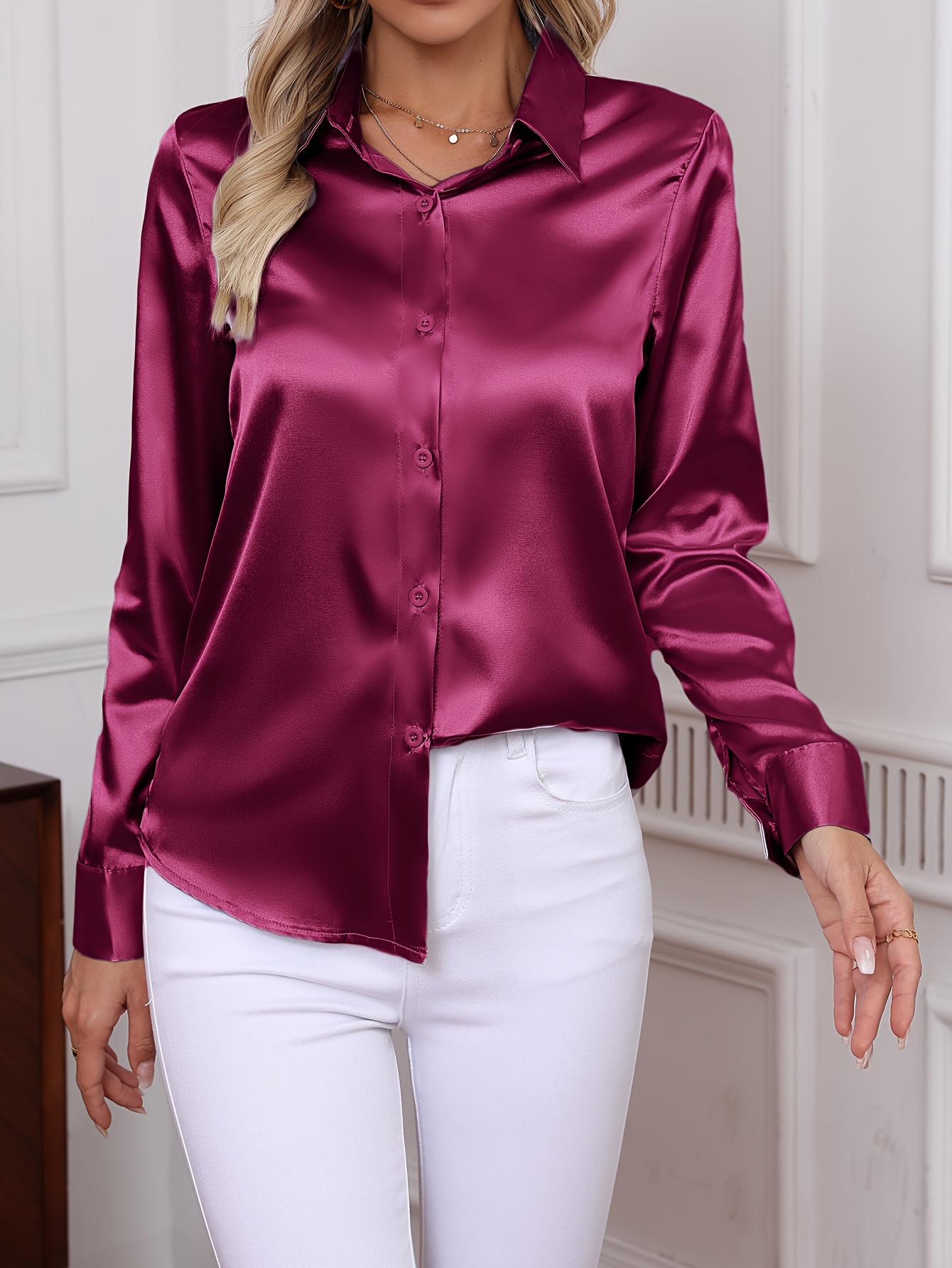 solid color dress shirt long sleeve womens elegant shirt - Temu United Arab  Emirates