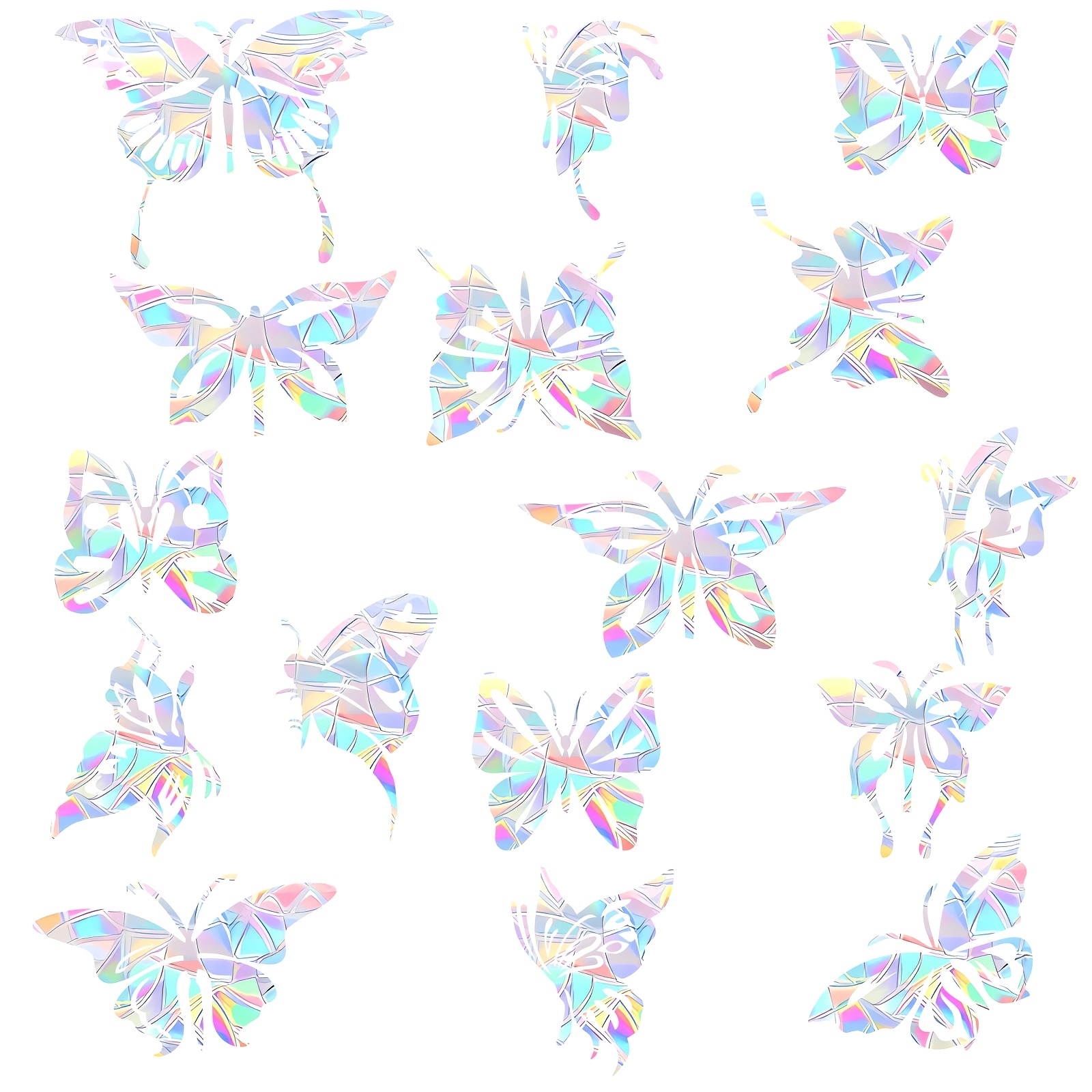 Image of 16pcs Window Clings - Anti-collision Window Decals To Birds From Window , Non Adhesive Prismatic Vinyl Window Clings, Rainbow Stickers
