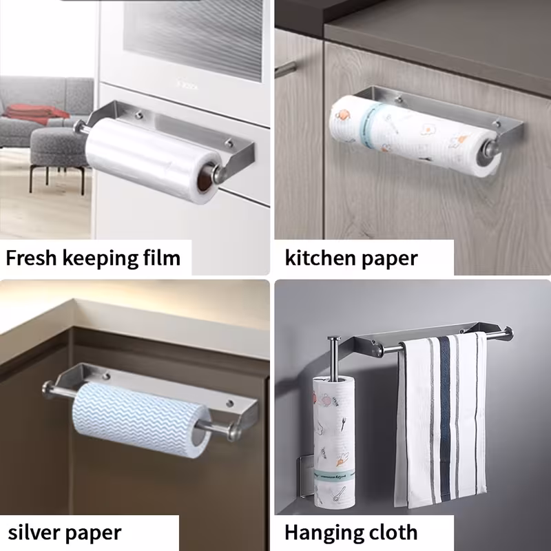 paper towel holder dual installation options for kitchen bathroom and bedroom durable and ideal for freshness storage and organization bathroom accessory sleek metallic aluminum Product details 1
