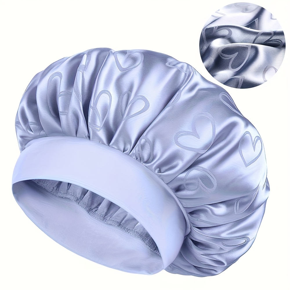 TEMU Ellitina 1pc Bonnet de Nuit en Satin avec Large Bande Élastique, Design Cœur Jacquard, Parfait , Bonnet de Nuit Adapté à Tous Types de Cheveux