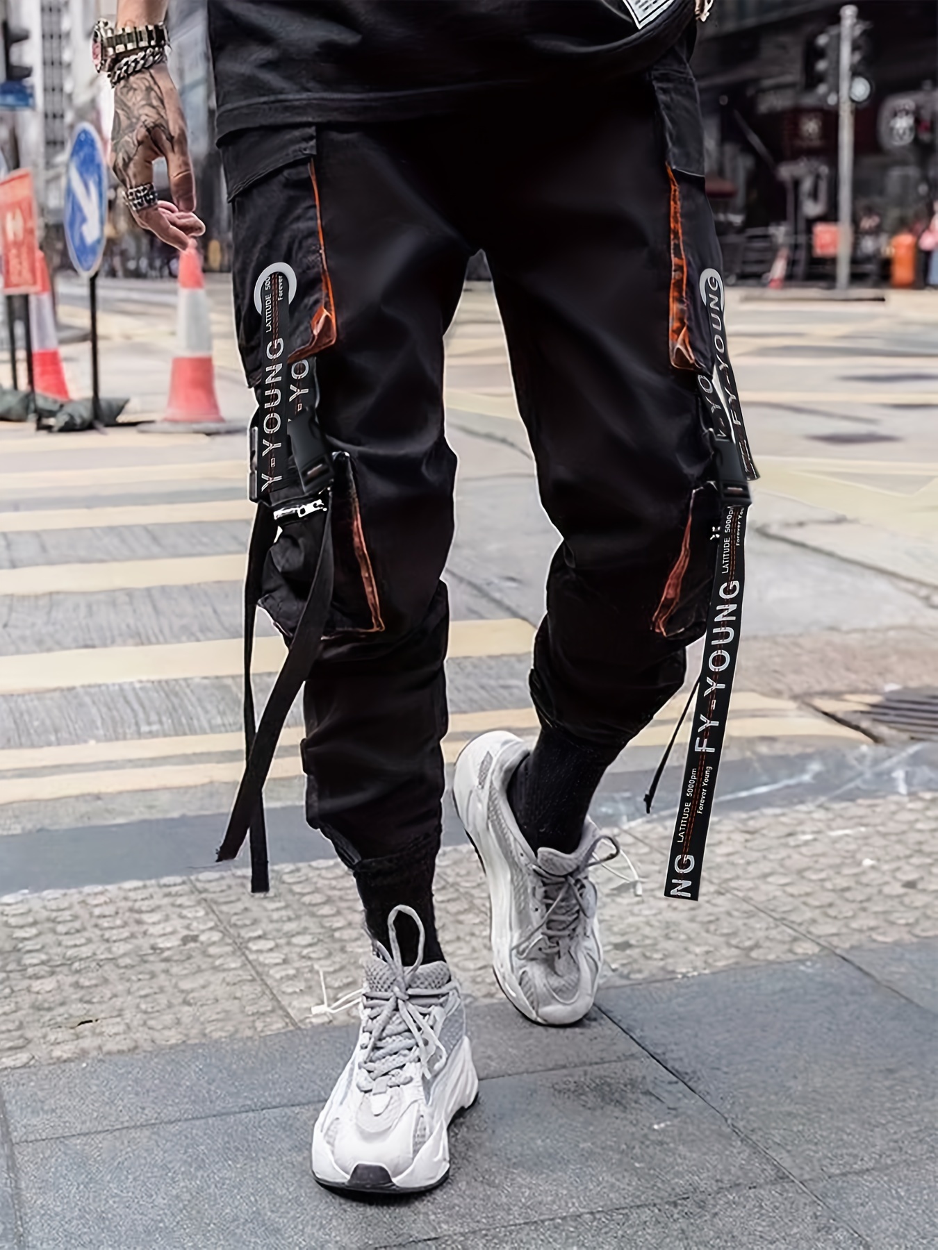 Pantalones deportivos para hombre Hiphop Jogger Cargo Streetwear Punk con  múltiples bolsillos