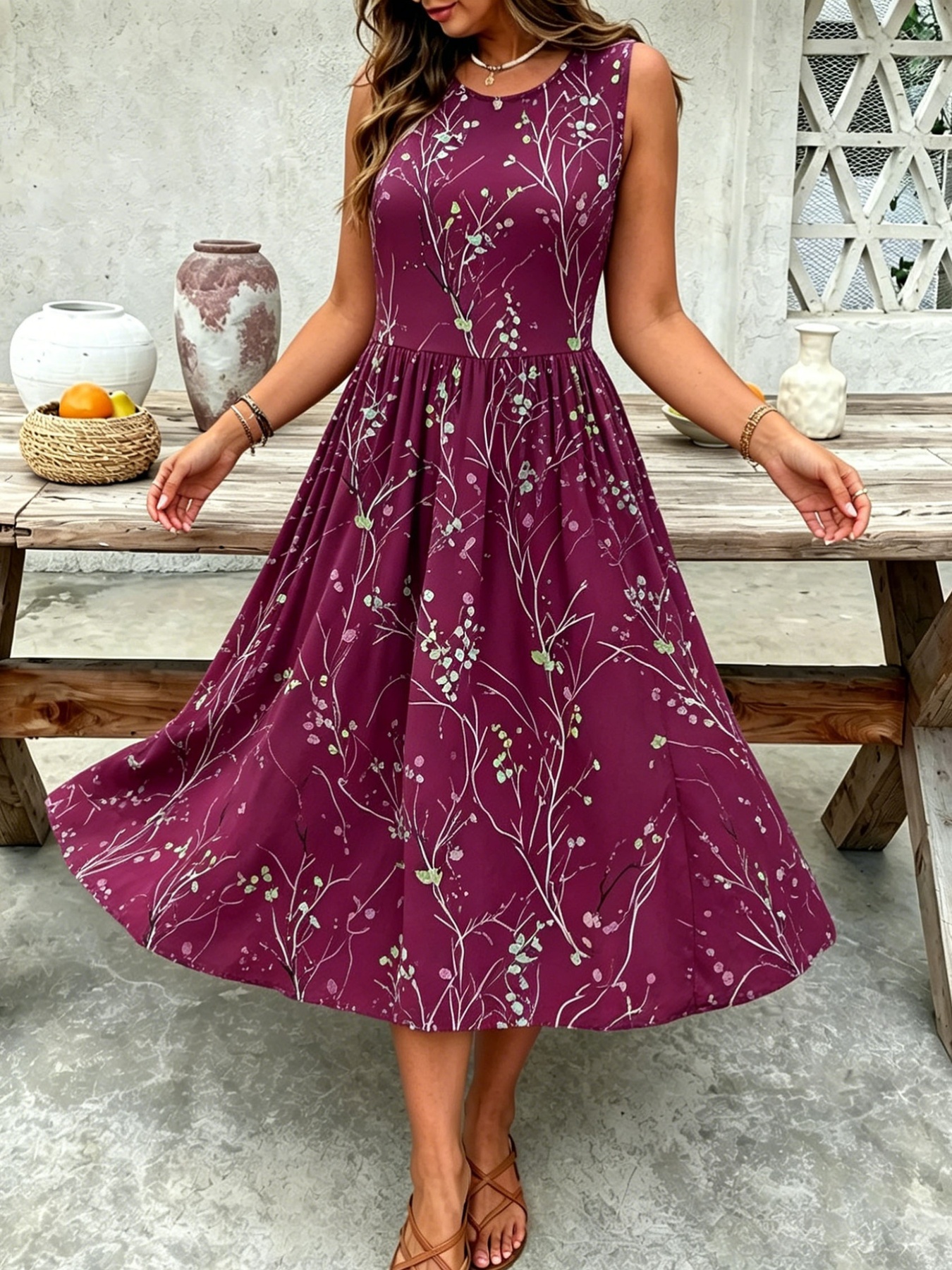 burgundy floral print dress sold on Temu United States