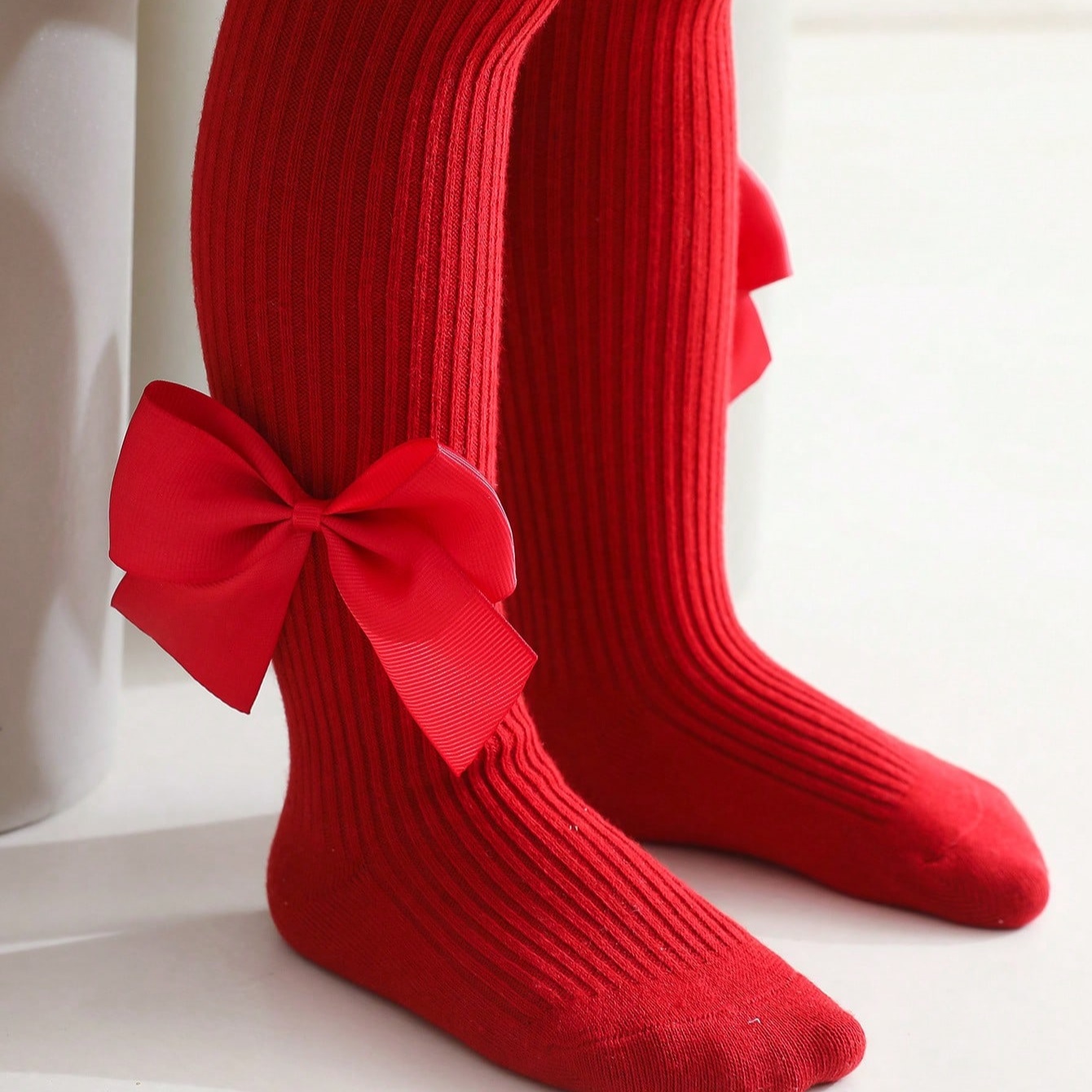 1-pack Girls' Delicate Ribbed Bow Basic Versatile Leggings