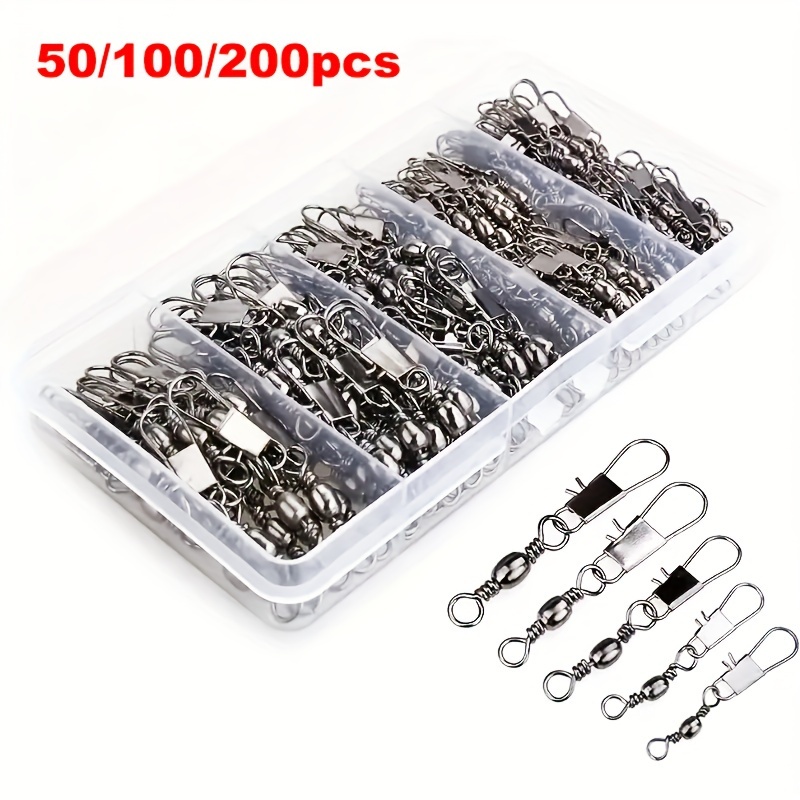 

50//200pcs High-quality Swivel Hook Connectors, Carbon Steel Construction, Fishing Tackle Accessories, Hunting & Fishing Gear, Fishing Hook Clips