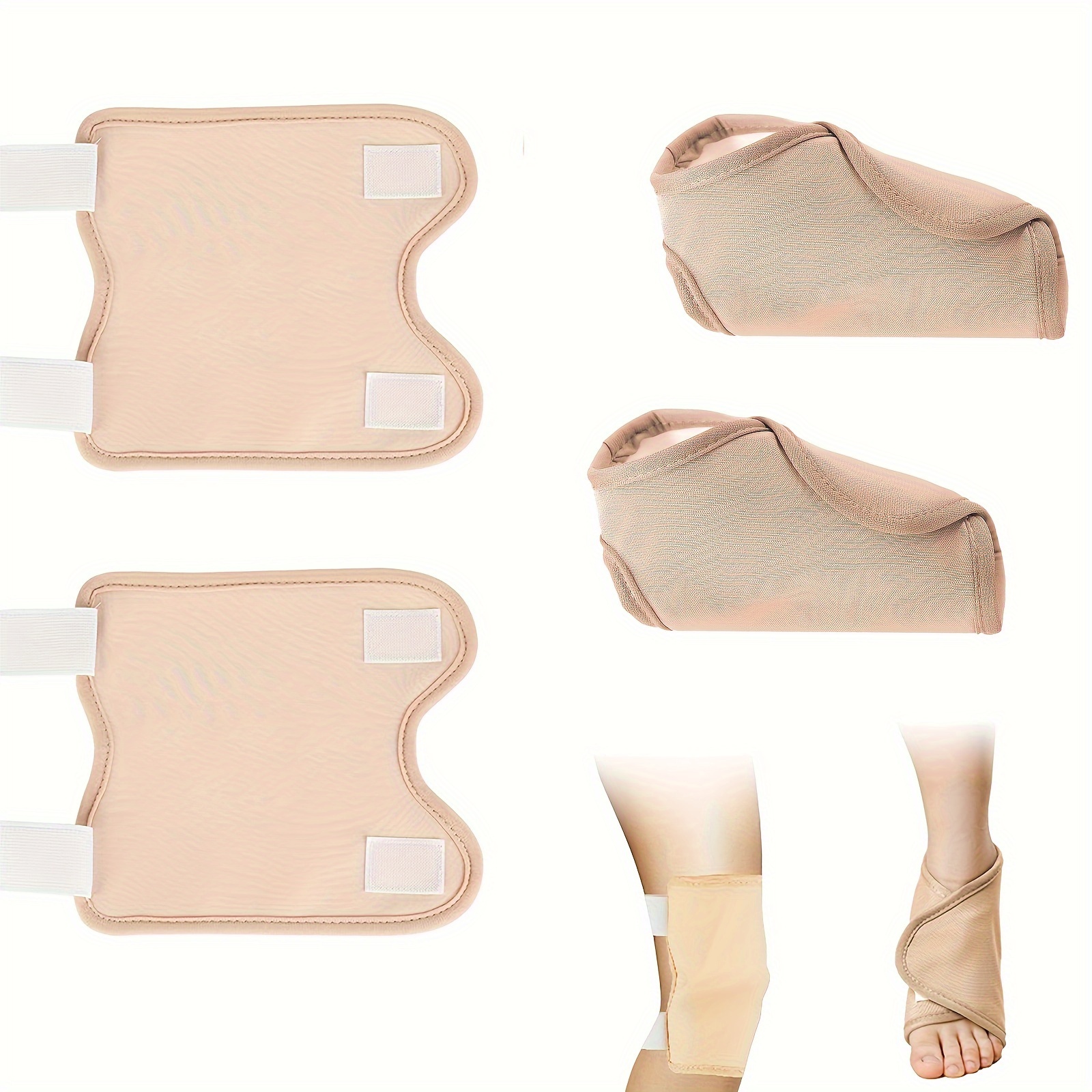 

4pcs 2 Ankles And 2 Knees Or Elbows Castor Oil Pack, Foot Castor Oil Pack Dressing For Women's Ankle Support, 2 Knee Or Elbow Packs For Any Age, Castor Oil Free (khaki)