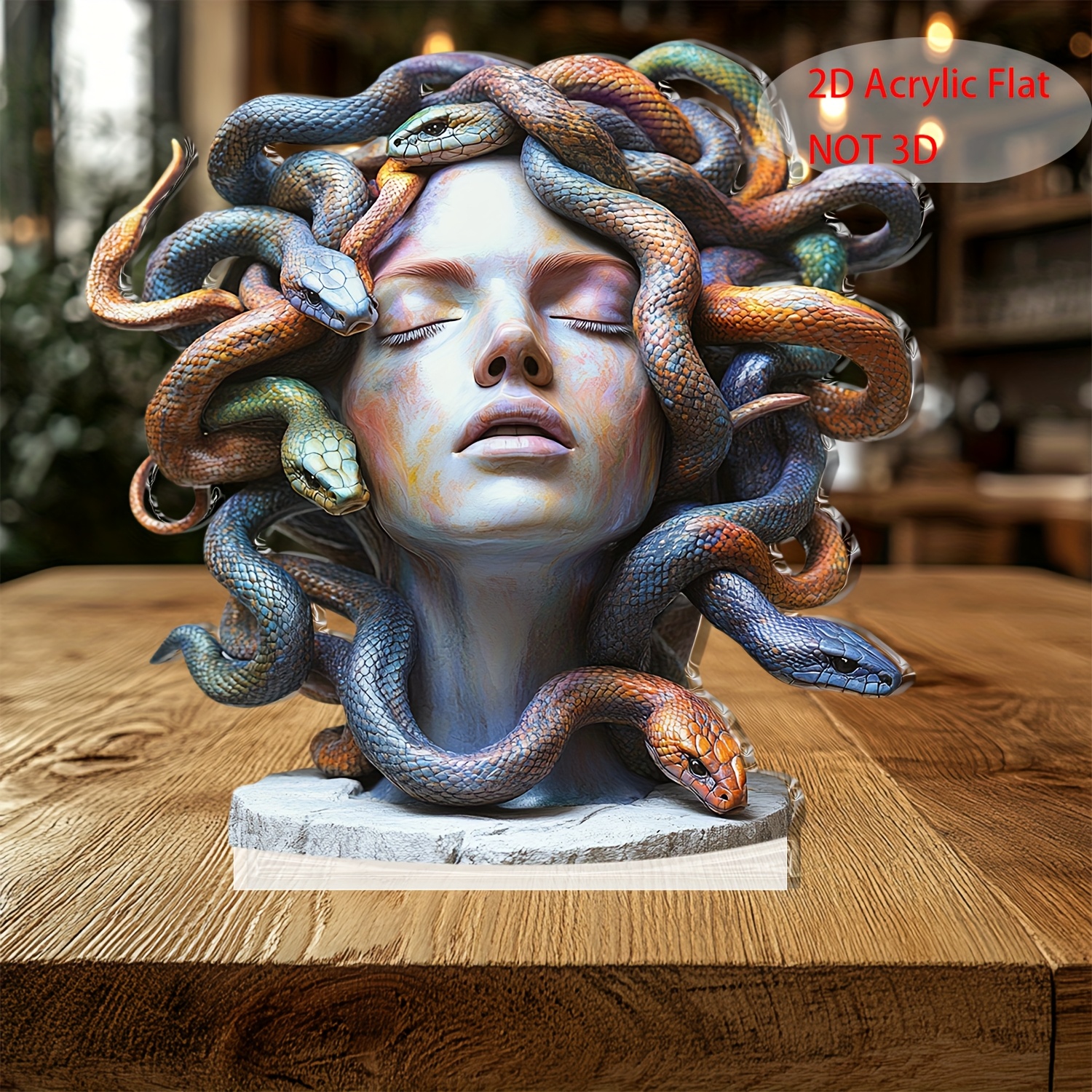 

1pc, 2d Flat Acrylic Multicolored Medusa Table Decoration (5.91" X 5.91"), Style Interior Wall , Realistic Design, Combination Of Practicality And Aesthetics, Ideal For Holiday Gifts.