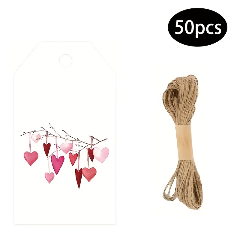 Image of 50pcs Gift Tags With , Watercolor Heart Branch Design, Suitable For Anniversaries, Valentine's Day, Love Declarations, Weddings, And Other Occasions
